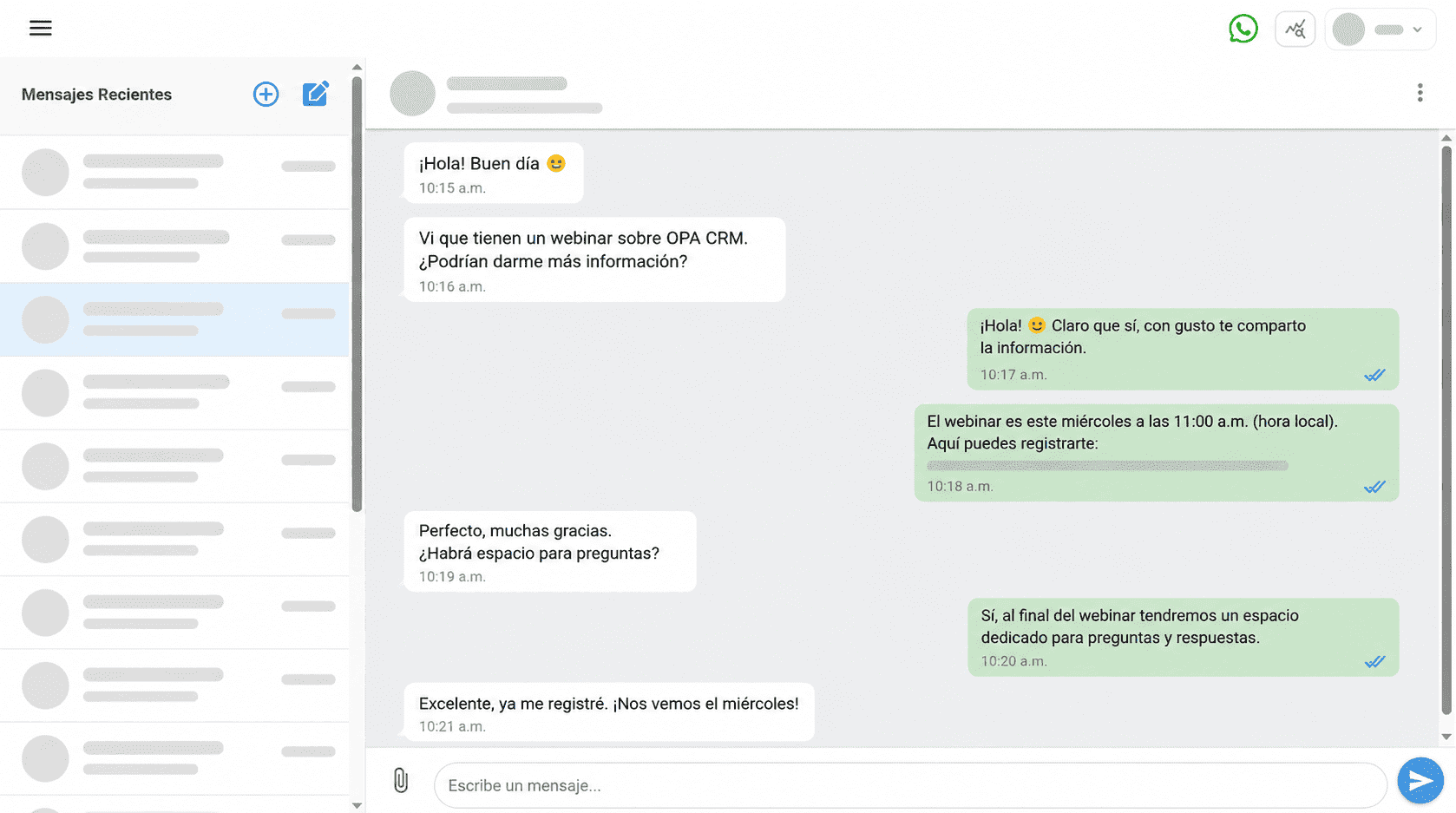 Gestión de WhatsApp en OPA CRM