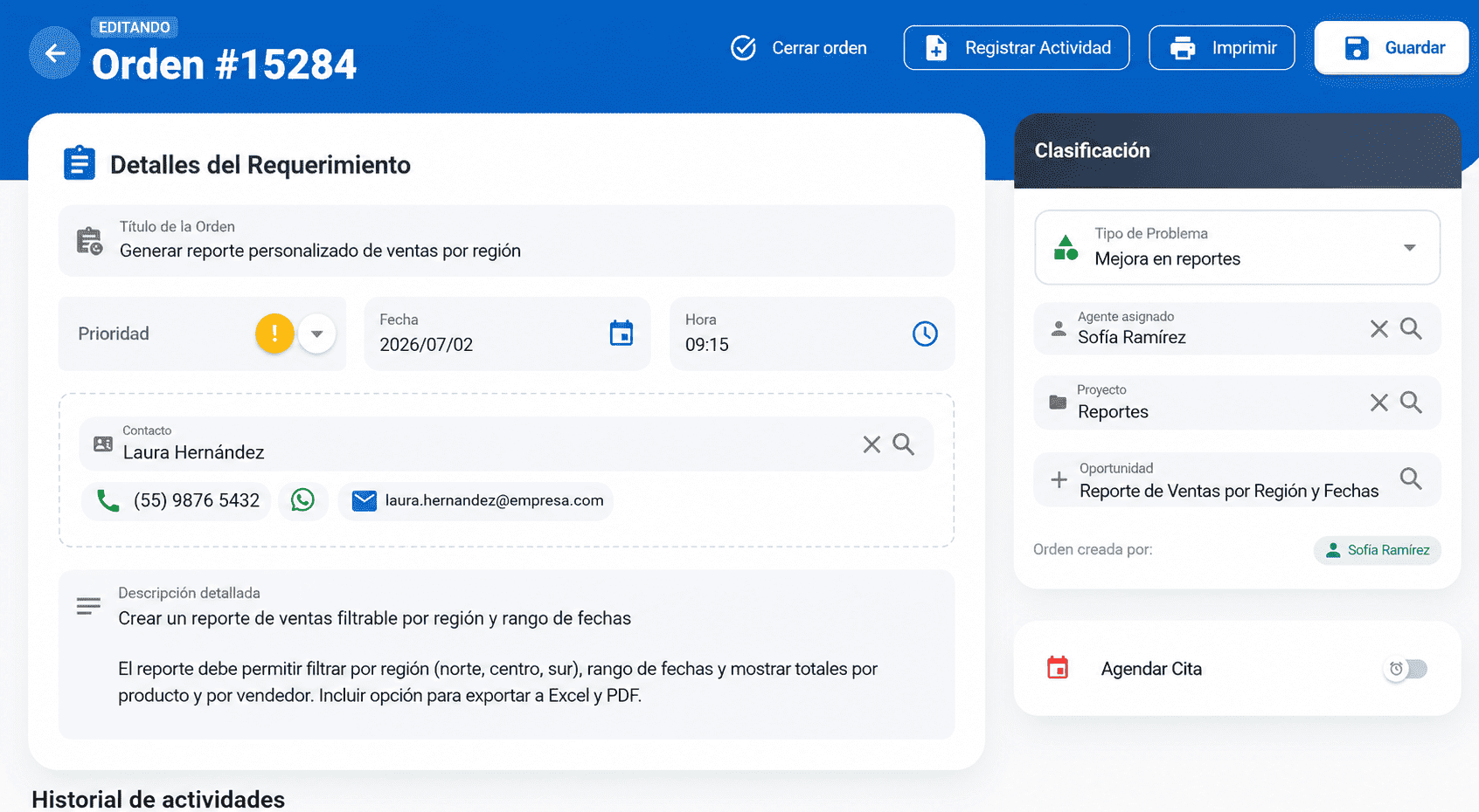 Ordenes pendientes en OPA CRM